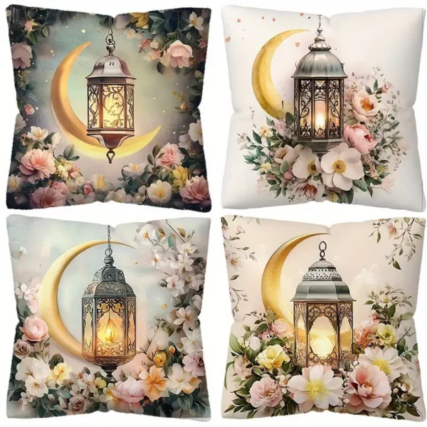 ⁦رمضان 4 قطع أغطية وسائد مطبوعة بنقوش زهرة الهلال⁩ - الصورة ⁦3⁩