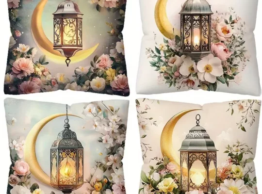 رمضان 4 قطع أغطية وسائد مطبوعة بنقوش زهرة الهلال