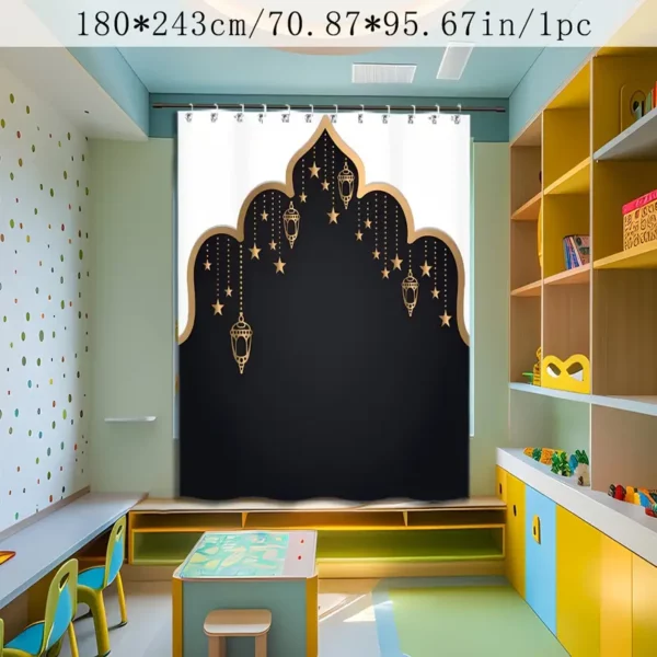 ستائر تعتيم من البوليستر بطابع رمضان، 1/2 قطعة، تصميم قلعة مع خطافات تعليق، ستائر قابلة للغسل في الغسالة للفصول الدراسية الداخلية، والفناء، وغرفة المعيشة، والحديقة، وجميع المواسم، وديكورات الأعياد الاحتفالية للعام الجديد، وعيد الحب، وعيد الفصح، والكريسماس