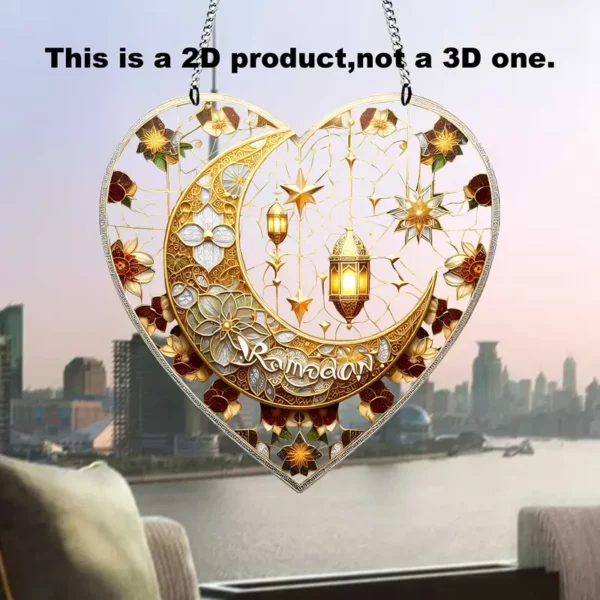 ديكور رمضان على شكل قلب مع زهور وفوانيس - صائد شمس أكريليك، 19.99 سم × 19.99 سم، مثالي لتزيين الغرف والمشاهد، هدية عطلة مثالية للأصدقاء والعائلة