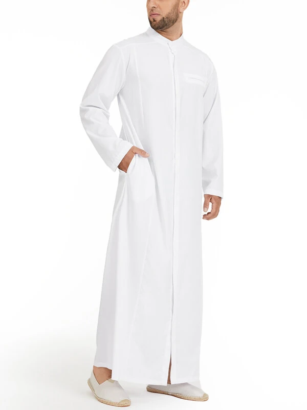 قميص طويل للرجال بحجم زائد من INCERUN بياقة واقفة أزرار كم طويل عباءات صلبة طويلة - أسود S