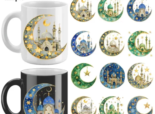 12 قطعة من ملصقات رمضان القمرية ذاتية اللصق
