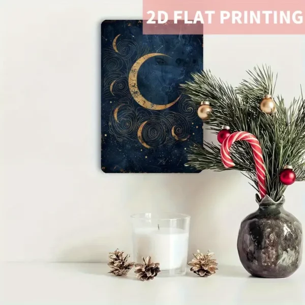 2D 1 قطعة نجمة القمر الأحلام لوحة حديدية، 20.32x30.48 سم، لوحة ديكور المنزل لغرفة النوم، الشرفة، مناسبة لمهرجان الأعياد الوسطى، رمضان وديكور الليل الشتوي