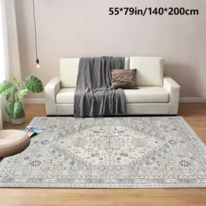 سجادة منطقة فاخرة من الكشمير الصناعي - تصميم عربي قديم، سميكة وناعمة مع قاعدة TPR، غير قابلة للانزلاق، قابلة للغسل في الغسالة لغرفة المعيشة، غرفة النوم، المكتب، والمزيد