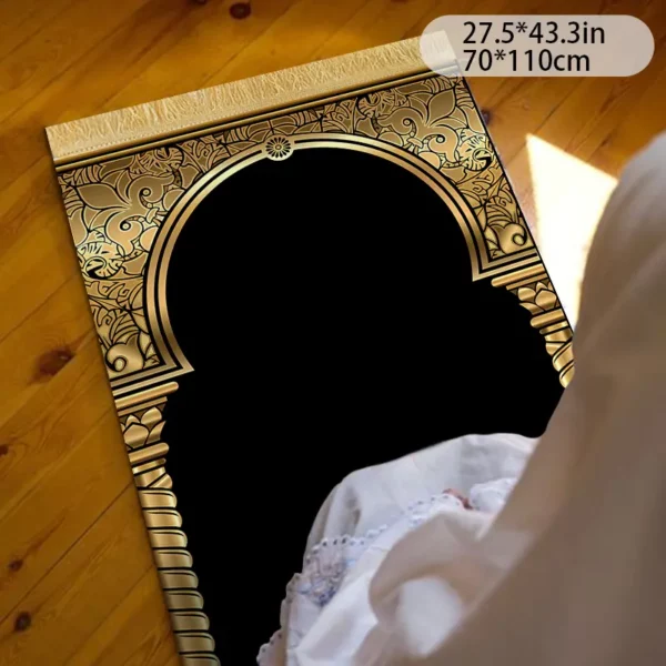 ⁦1 قطعة سجادة صلاة مسلمة بأسلوب قديم - مخمل ذهبي مع شرابات⁩ - الصورة ⁦2⁩
