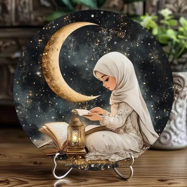 فن الجدار الألومنيوم الدائري الأنيق 20.32X20.32 سم - موضوع 'بركات رمضان' | ديكور متين وسهل التنظيف للمنزل، المكتب، أو المقهى | هدية مثالية للأصدقاء