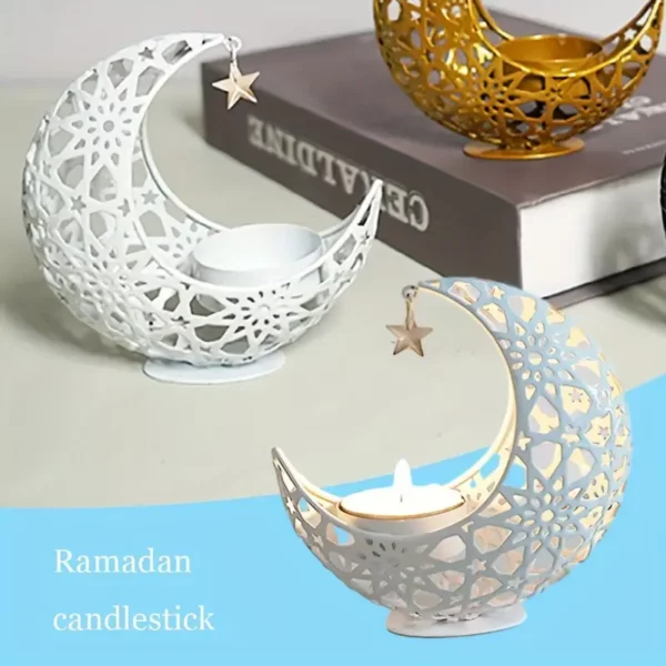 ⁦حامل شموع معدني على شكل قمر أنيق⁩ - الصورة ⁦3⁩