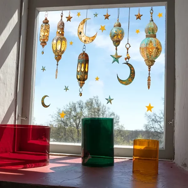 ⁦【أجواء احتفالية】 لافتات نافذة رمضان بتصميم قمر ونجمة⁩ - الصورة ⁦4⁩