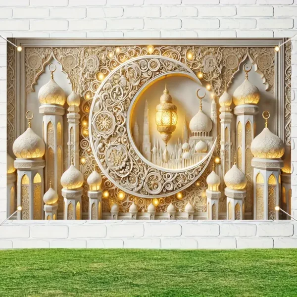 مكون من 1 قطعة قماش خلفية عيد مبارك، لافتة حفلات مصنوعة من البوليستر 100% لعيد الفطر، رمضان، والاحتفالات الربيعية والصيفية، زينة داخلية وخارجية عالمية، بأبعاد 179.83x109.98 سم، لا تحتاج إلى طاقة.