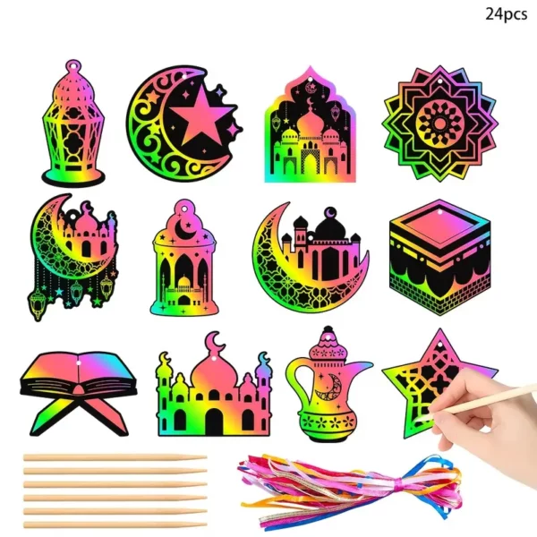 ⁦24 قطعة من بطاقات الخدش DIY لرمضان⁩ - الصورة ⁦2⁩