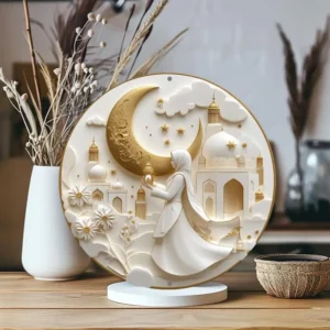 لافتة دائرية من الألومنيوم بثيمة فتاة رمضان