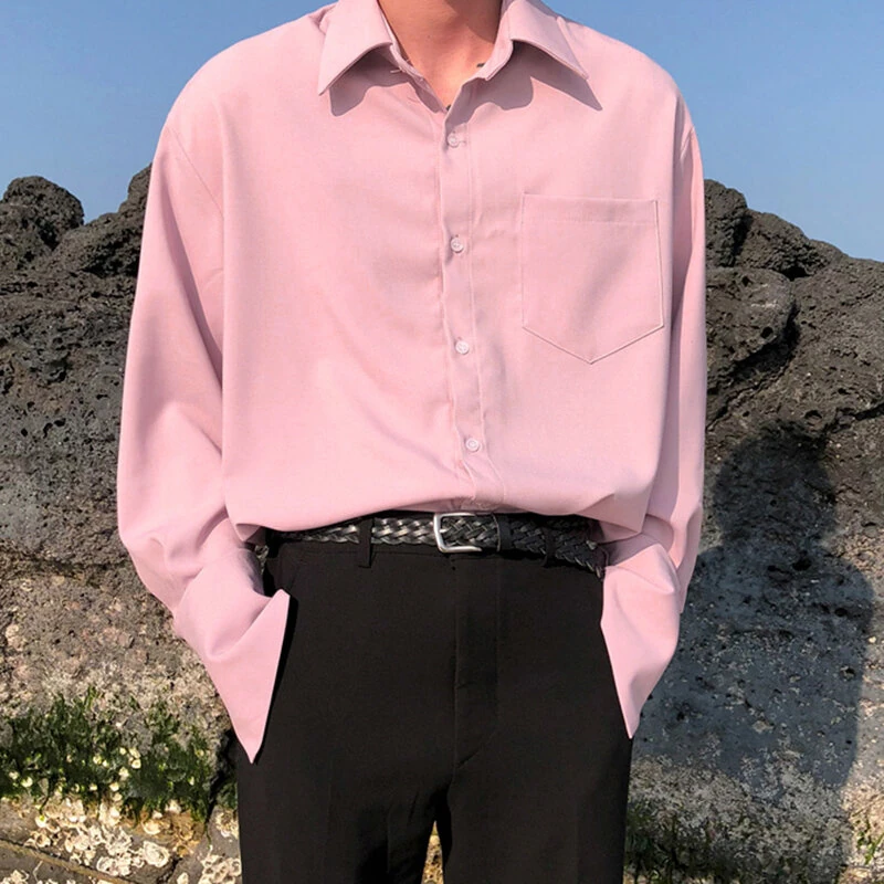 قمصان بإزرار معدنية طويلة الأكمام للرجال من INCERUN بسيطة مناسبة للأعمال بألوان صلبة بأزرار طية صدر رفيعة بمقاس S-5XL - أسود XXL