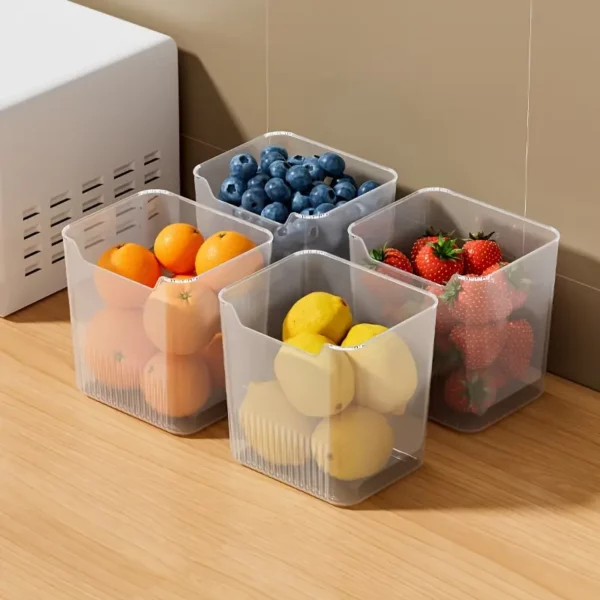 مجموعة من 6 قطع منظمات بلاستيكية شفافة للثلاجة، خالية من BPA، حاويات تخزين قابلة للتكديس للخضروات، الفواكه، الوجبات الخفيفة - توفير مساحة المطبخ، لا تحتاج إلى بطاريات