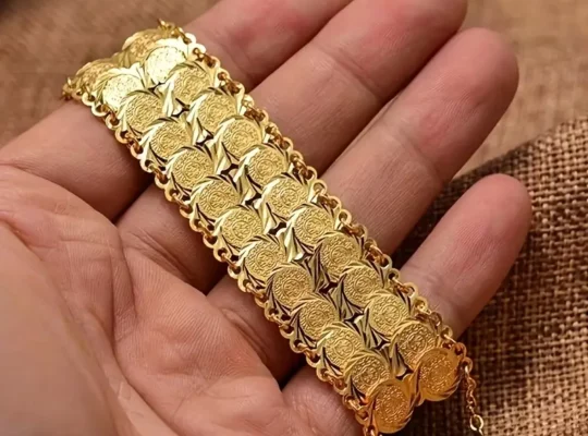 1 قطعة سوار عملة نحاسية مطلية بالذهب عيار 24 قيراط