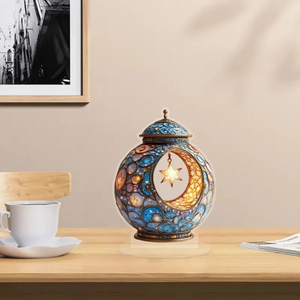 ديكور منزلي أنيق| مصباح رمضان أكريليك أنيق بتصميم الهلال والنجمة - لوحة زخرفية للمكتب، لا يتطلب كهرباء، مثالي لديكور غرفة النوم والمنزل، هدية مثالية لرمضان