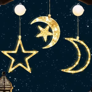 مجموعة إضاءة نافذة LED بتصميم القمر والنجوم