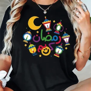 تيشيرت نسائي ملون برسمة رمضان مبارك