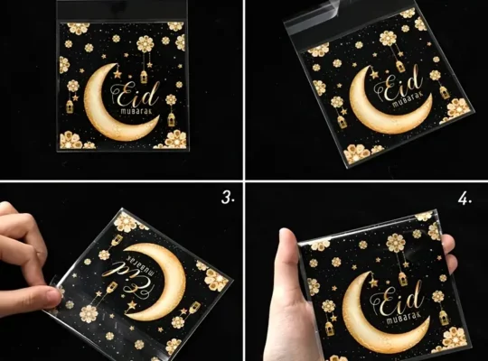 50/100 قطعة أكياس حلوى عيد مبارك، تصميم قمر فانوس