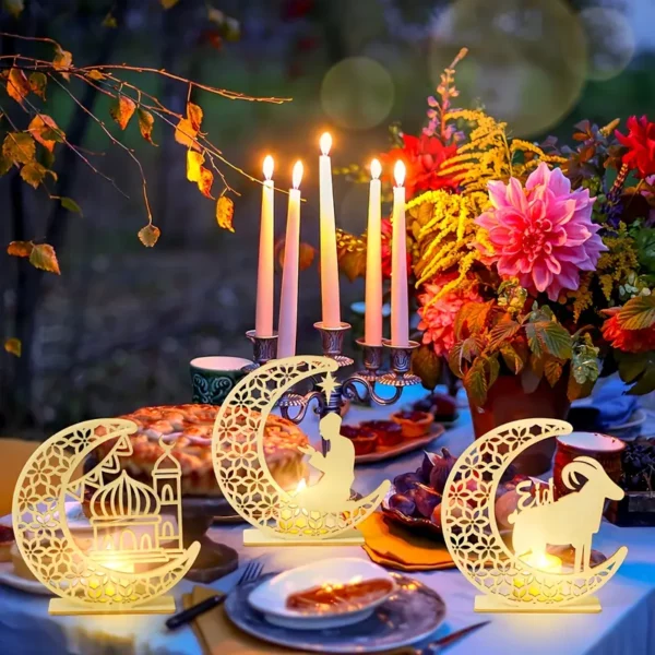 مجموعة من 3 قطع بتصميم كلاسيكي لتزيين المنزل في عيد الأضحى، على شكل هلال رمضان ونجمة مصنوعة يدويًا، تزيينات جدارية لعيد الأضحى