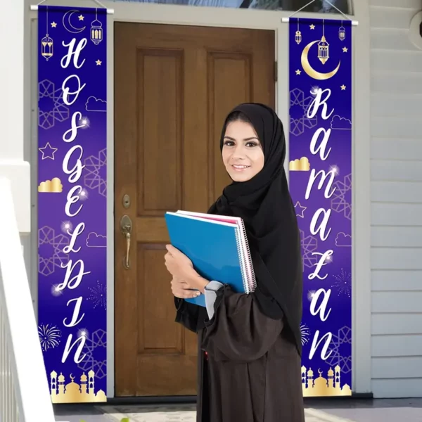 زينة رمضان مبارك "HoşgedinRamazan" لافتة خارجية للشرفة، زينة إسلامية مسلمة للرمضان والعيد، لافتة معلقة للباب الخارجي بمناسبة رمضان مبارك للمنزل والحفلات