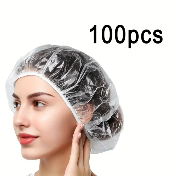 ⁦100 قطعة / طقم قبعات استحمام بلاستيكية شفافة⁩ - الصورة ⁦4⁩