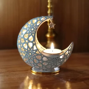 حامل شموع معدني على شكل قمر أنيق