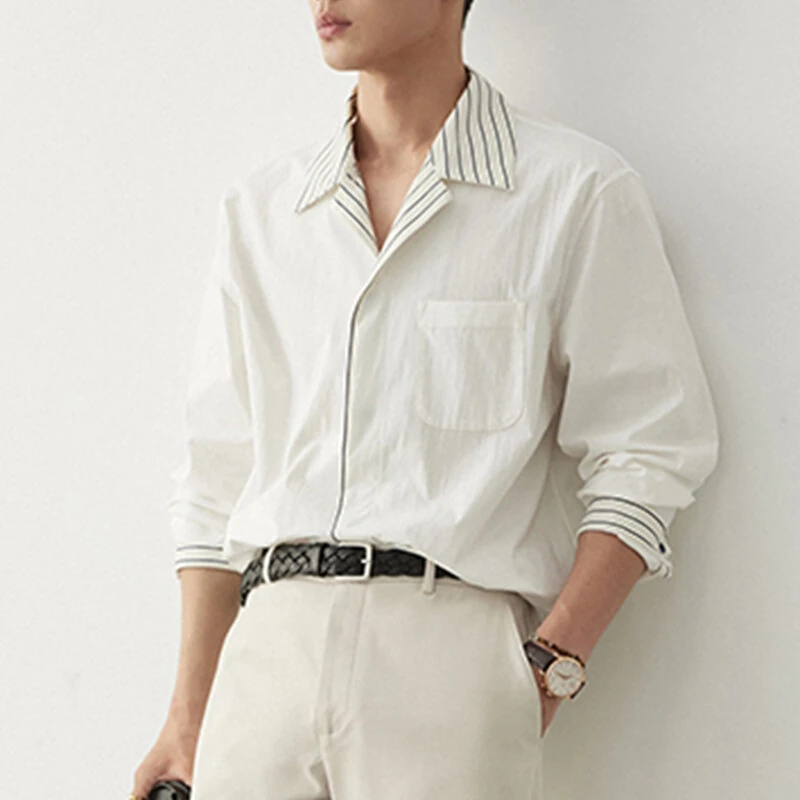 قميص طويل الأكمام مخطط بألوان كتلة INCERUN للرجال بليزر فضفاض ملابس كاجوال للذكور S-5XL - أسود 4XL