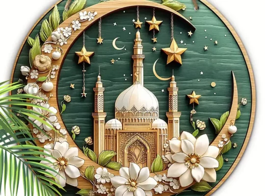 1 قطعة رمضان عيد مبارك زهور بيضاء متفتحة ذهبية