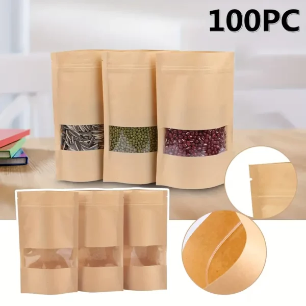 ⁦100 قطعة من أكياس كرافت الورق ذاتية الإغلاق⁩ - الصورة ⁦3⁩
