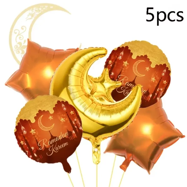 ⁦مجموعة بالونات رمضان القمر والنجوم 5 قطع،⁩ - الصورة ⁦2⁩