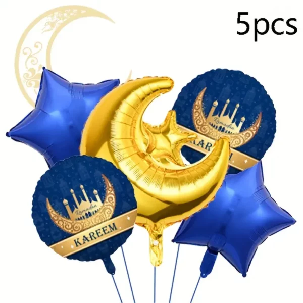 ⁦مجموعة بالونات رمضان القمر والنجوم 5 قطع،⁩ - الصورة ⁦3⁩