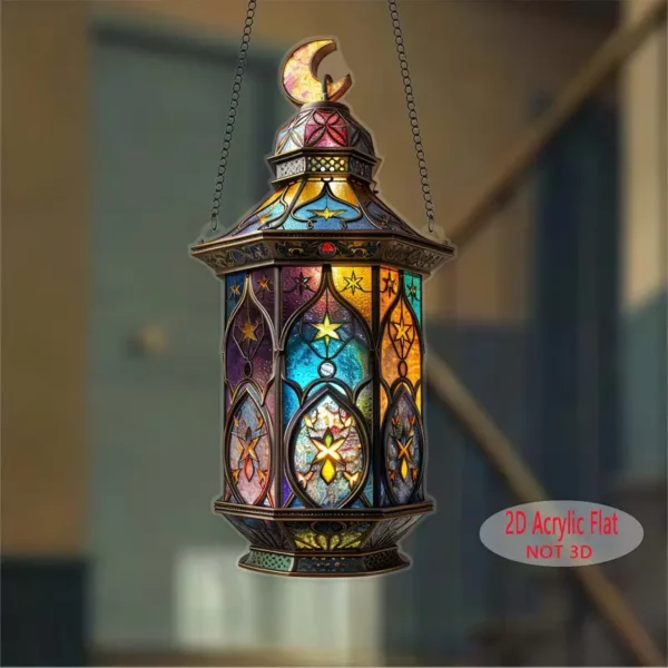 ⁦فانوس إسلامي ملون أنيق بحجم 10.16 سم x 20.32 سم⁩ - الصورة ⁦2⁩