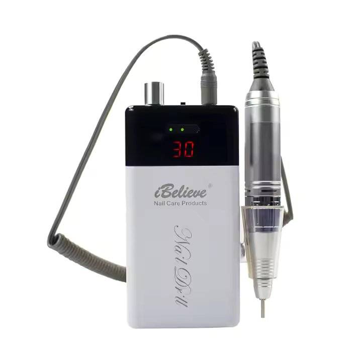ماكينة حفر أظافر iBelieve اللاسلكية القابلة لإعادة الشحن والمحمولة على سطح المكتب مع مثقاب أظافر كهربائي بسرعة 35000 دورة في الدقيقة وملف E
