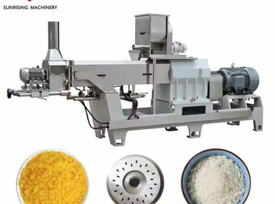 آلة تصنيع الأرز الصناعي المدعم ببراغي مزدوجة FRK Extruder خط معالجة صنع الأرز الغذائي