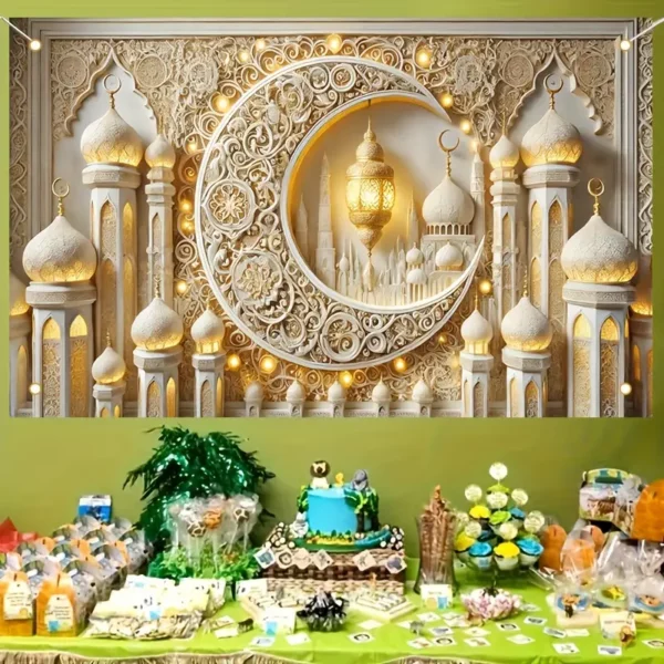 ⁦مكون من 1 قطعة قماش خلفية عيد مبارك⁩ - الصورة ⁦5⁩