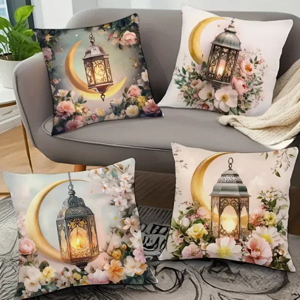 ⁦رمضان 4 قطع أغطية وسائد مطبوعة بنقوش زهرة الهلال⁩ - الصورة ⁦5⁩