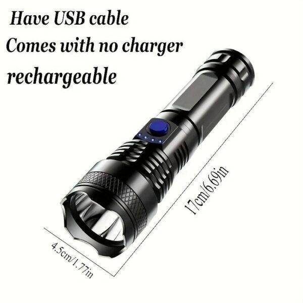 ⁦مصباح يدوي فائق السطوع USB قابل لإعادة الشحن - مثالي للتخييم⁩ - الصورة ⁦2⁩
