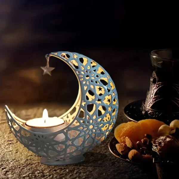 ⁦حامل شموع معدني على شكل قمر أنيق⁩ - الصورة ⁦4⁩