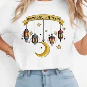 قميص قطني عارض للنساء برقبة طاقم لرمضان كريم