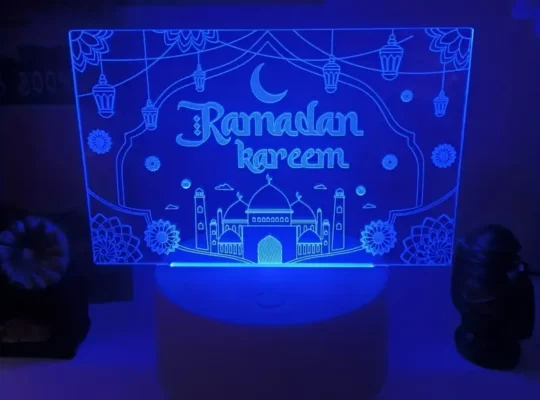 1 قطعة، ضوء ليلي رمضان كريم 3D مع مفتاح لمس متغير