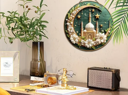 1 قطعة رمضان عيد مبارك زهور بيضاء متفتحة ذهبية