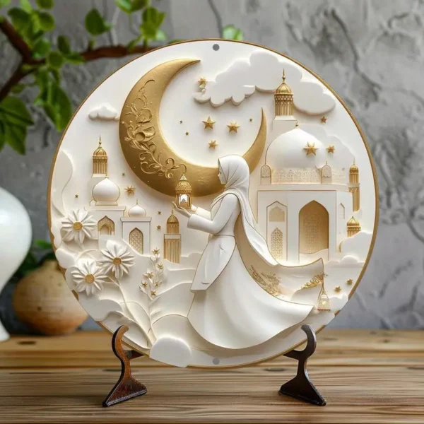 ⁦لافتة دائرية من الألومنيوم بثيمة فتاة رمضان⁩ - الصورة ⁦5⁩