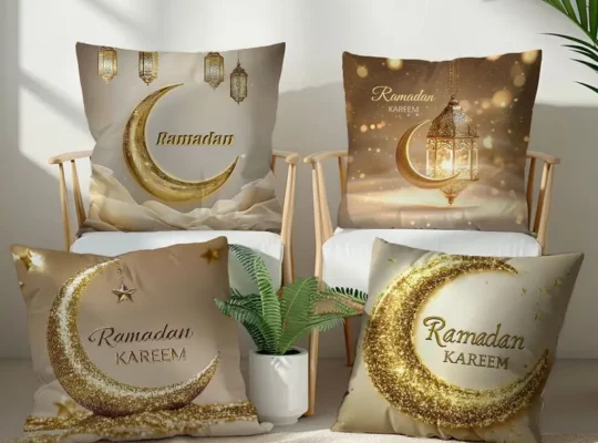 4 قطع من أغطية وسائد رمضان كريم، نمط عصري