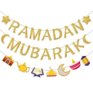 لافتة رمضان مبارك واحدة – زينة عيد إسلامية لحفلات