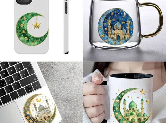 12 قطعة من ملصقات رمضان القمرية ذاتية اللصق