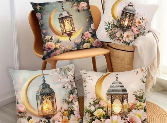 رمضان 4 قطع أغطية وسائد مطبوعة بنقوش زهرة الهلال