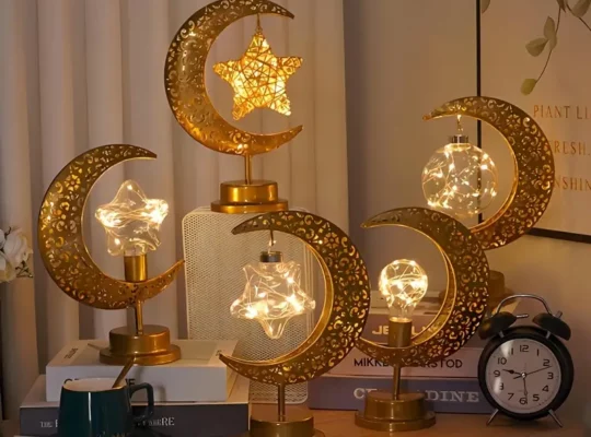 1 قطعة مصباح طاولة LED فني يدوي من الحديد بنجمة وقمر