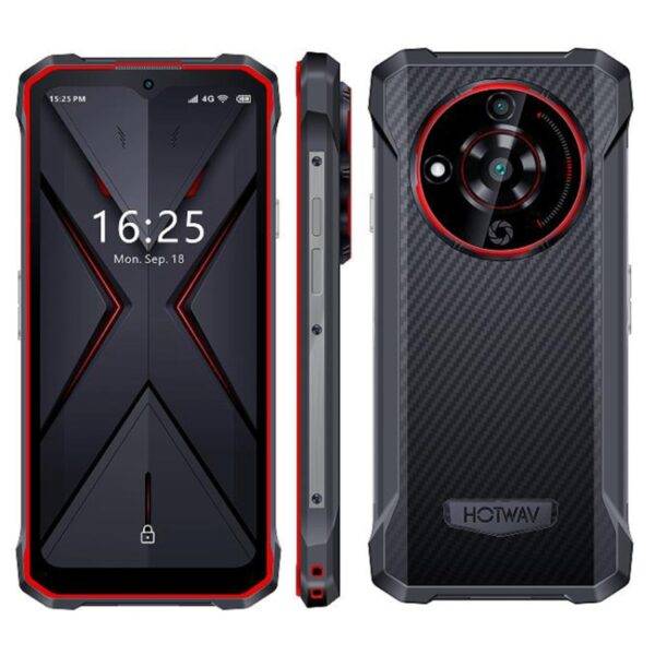 هاتف متين HOTWAV T7، 4 جيجابايت + 128 جيجابايت، 6280 مللي أمبير، 6.52 بوصة أندرويد 13 MT8788 ثماني النواة، الشبكة: 4G، OTG (أحمر)