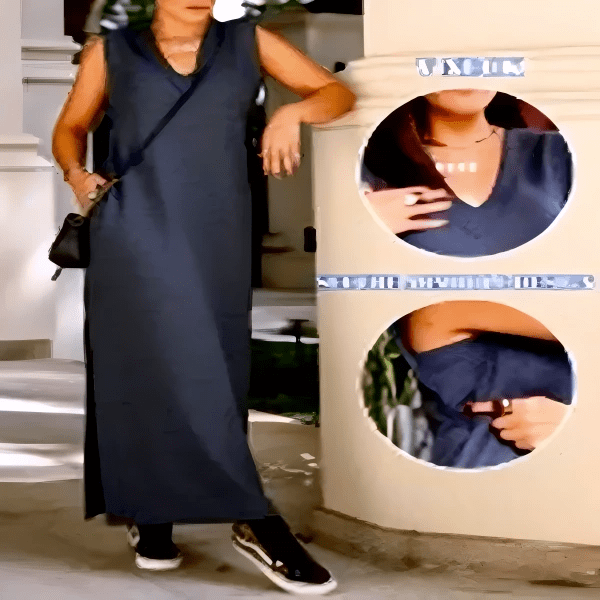 فستان كاجوال بفتحة رقبة على شكل حرف V وتصميم جيب