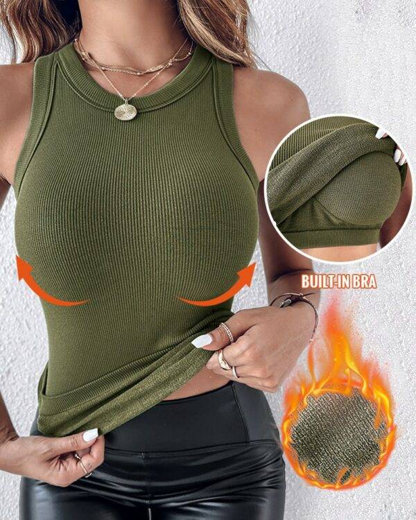 قميص داخلي من ChicMe مزود بحمالة صدر مدمجة ورقبة دائرية مبطن بقماش تيري بدون أكمام وقصة ضيقة وطبقات متعددة